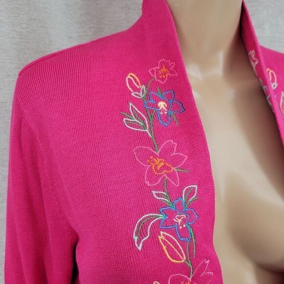 Diane Von Furstenburg Pink Silk Open Cardigan Floral Embroidery Split Cuffs NWT - Picture 2 of 14
